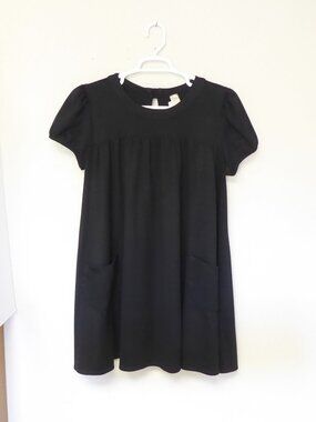Aqua black puff short sleeve babydoll swing dress with pockets size large